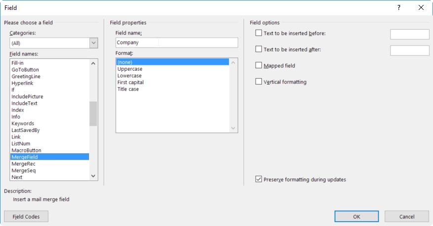 Pick merge field