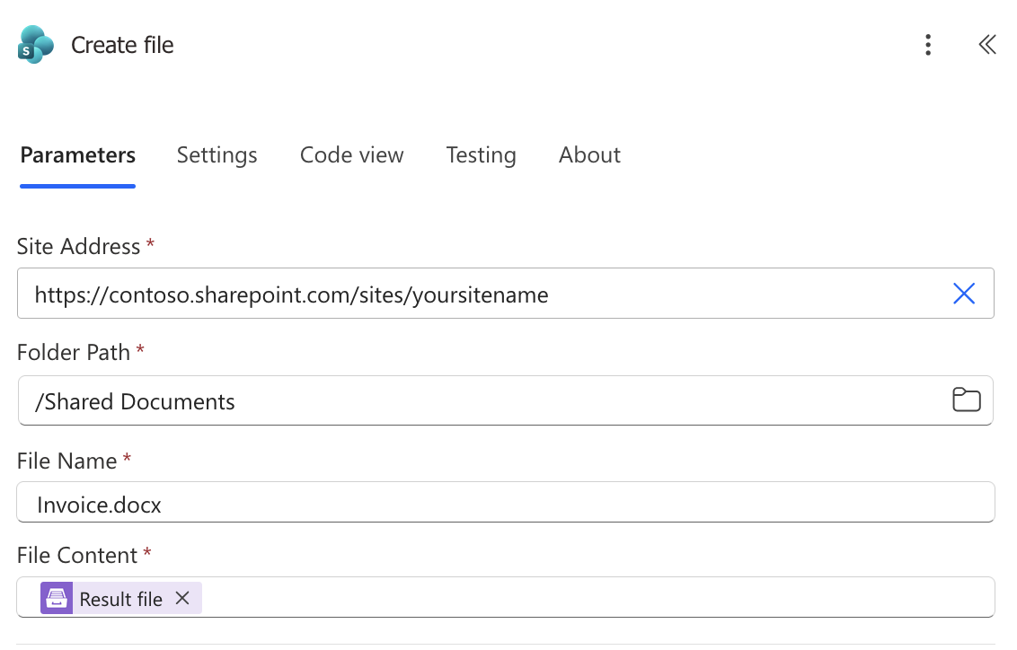 Create file in Power Automate action