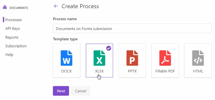 create excel process