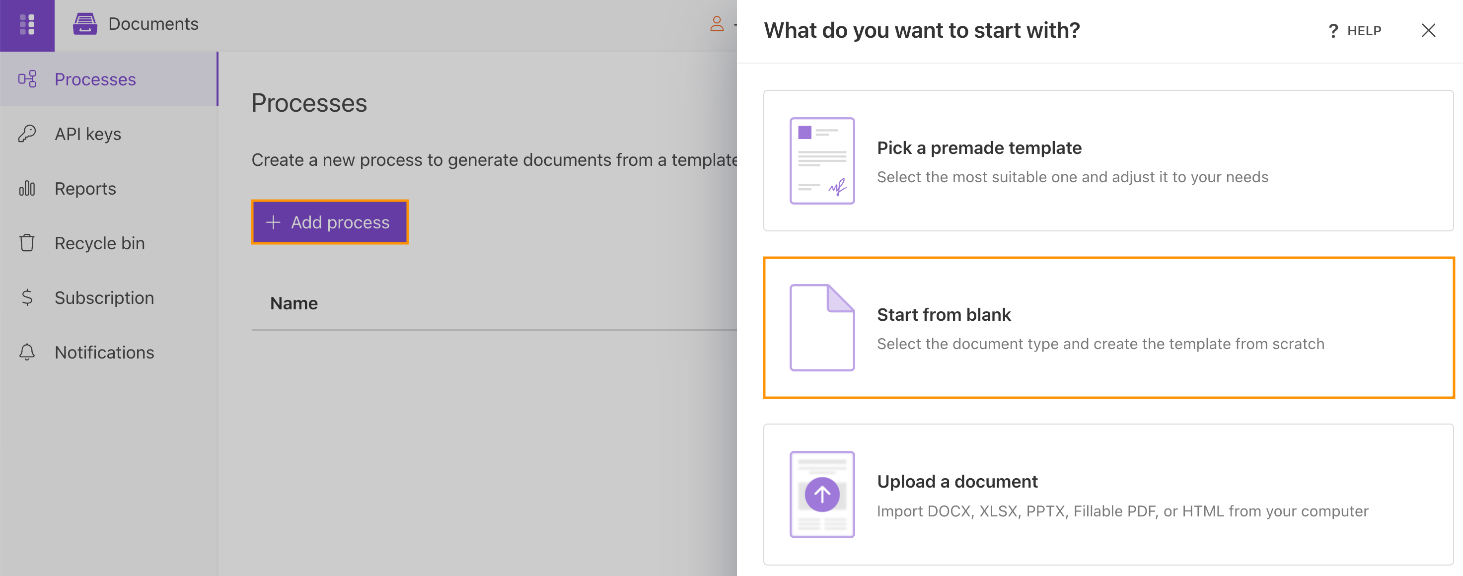 Create a new document process in Plumsail Documents