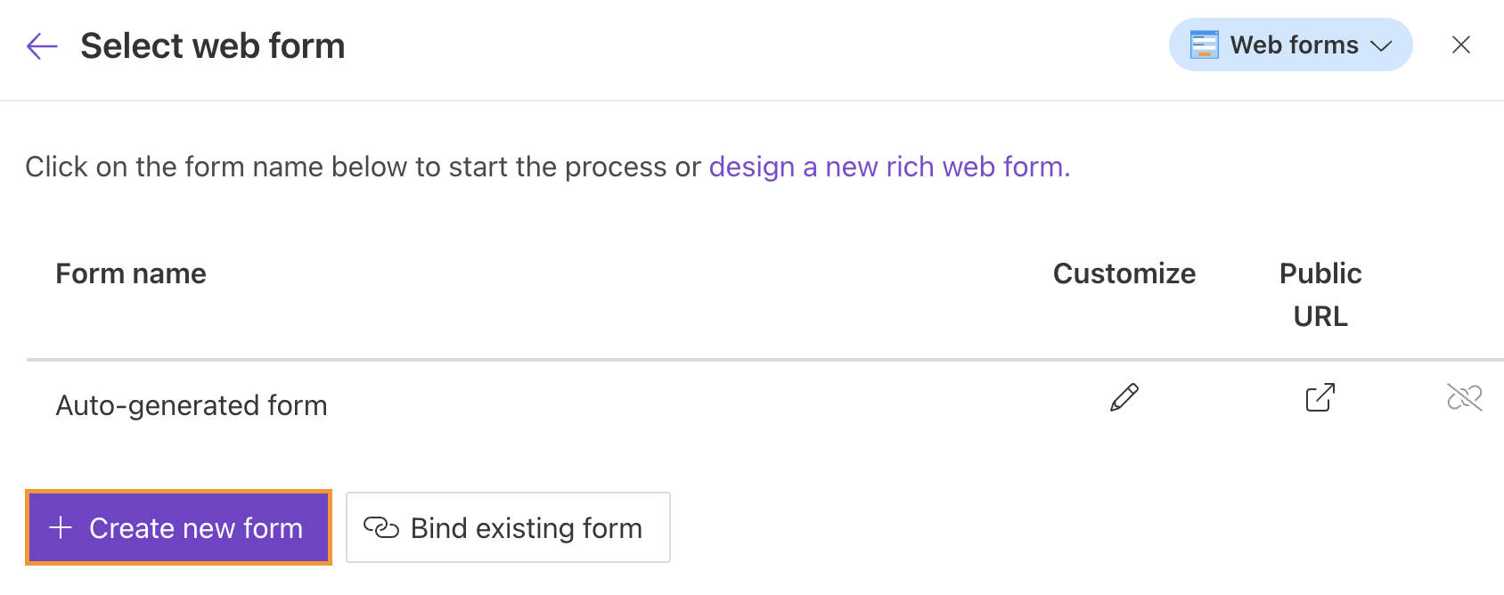 Start creating a new form