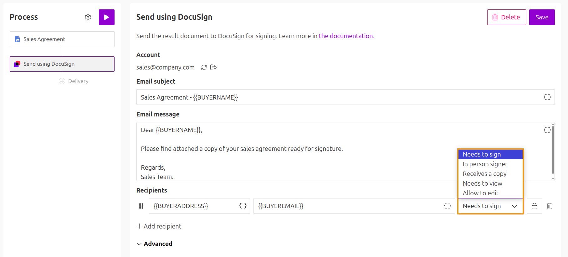 Add DocuSign delivery