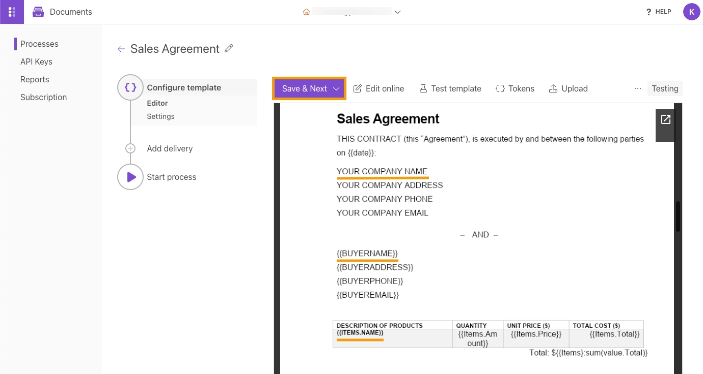 Create new process from template