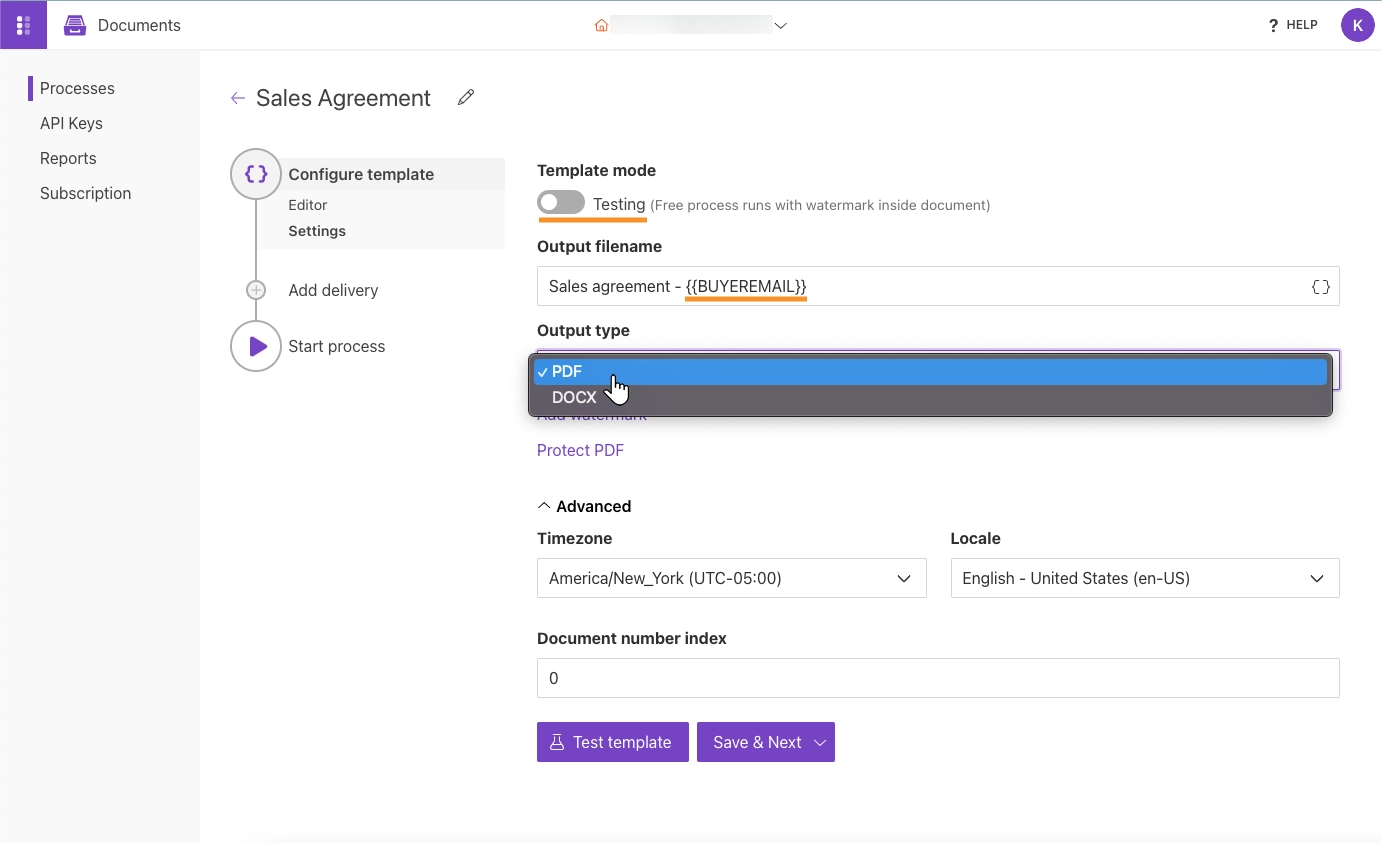 Configure template settings