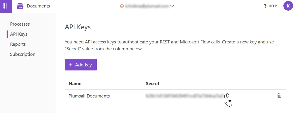 Create Plumsail Documents API Key
