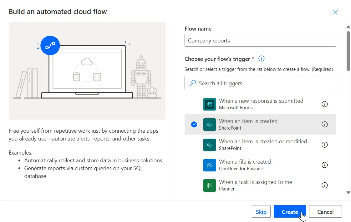 Create Power Automate Flow