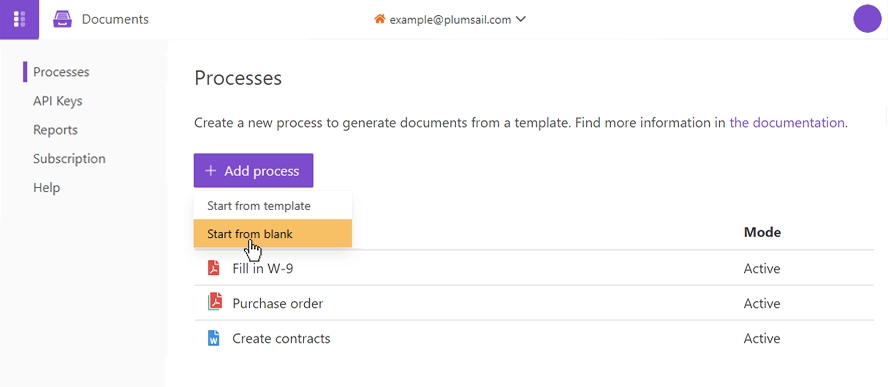 Create process from blank