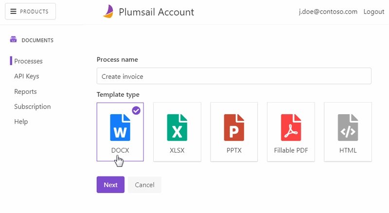Create process form