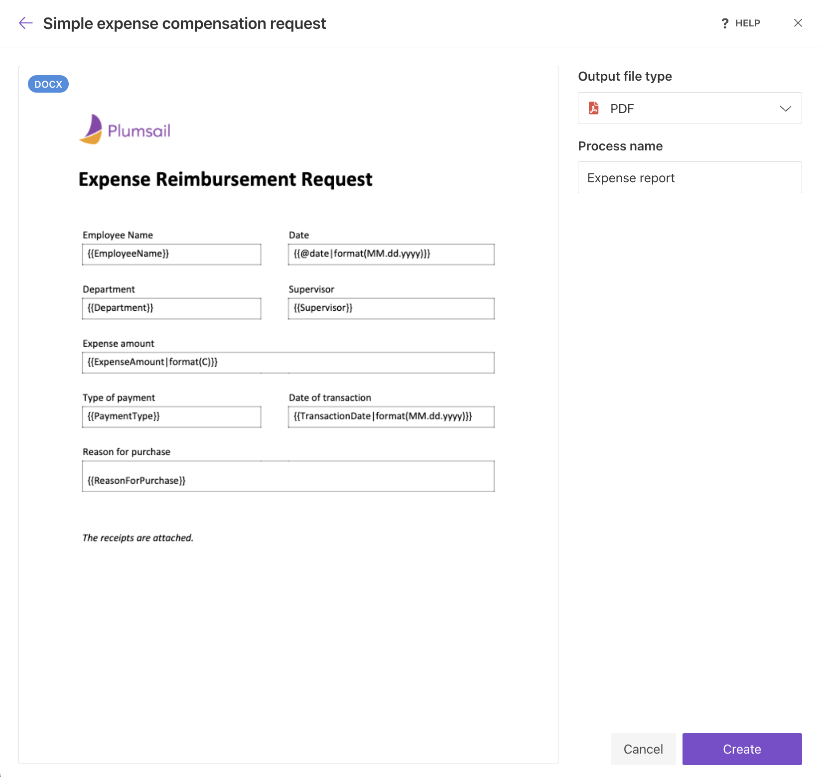 Create Plumsail Document process with template