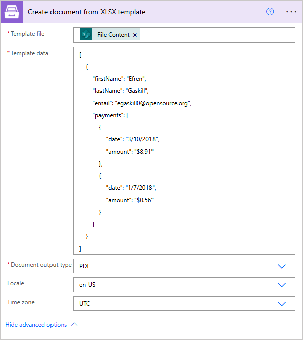 Create document from XLSX template Example