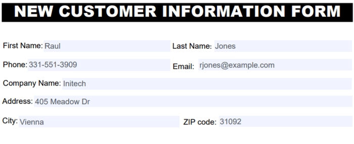 Customer information PDF form