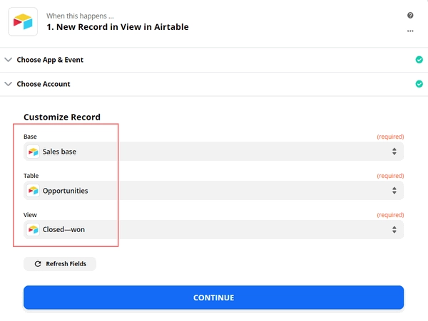 Customize Airtable record in zap