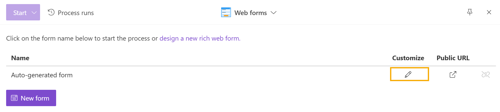 Customize form icon