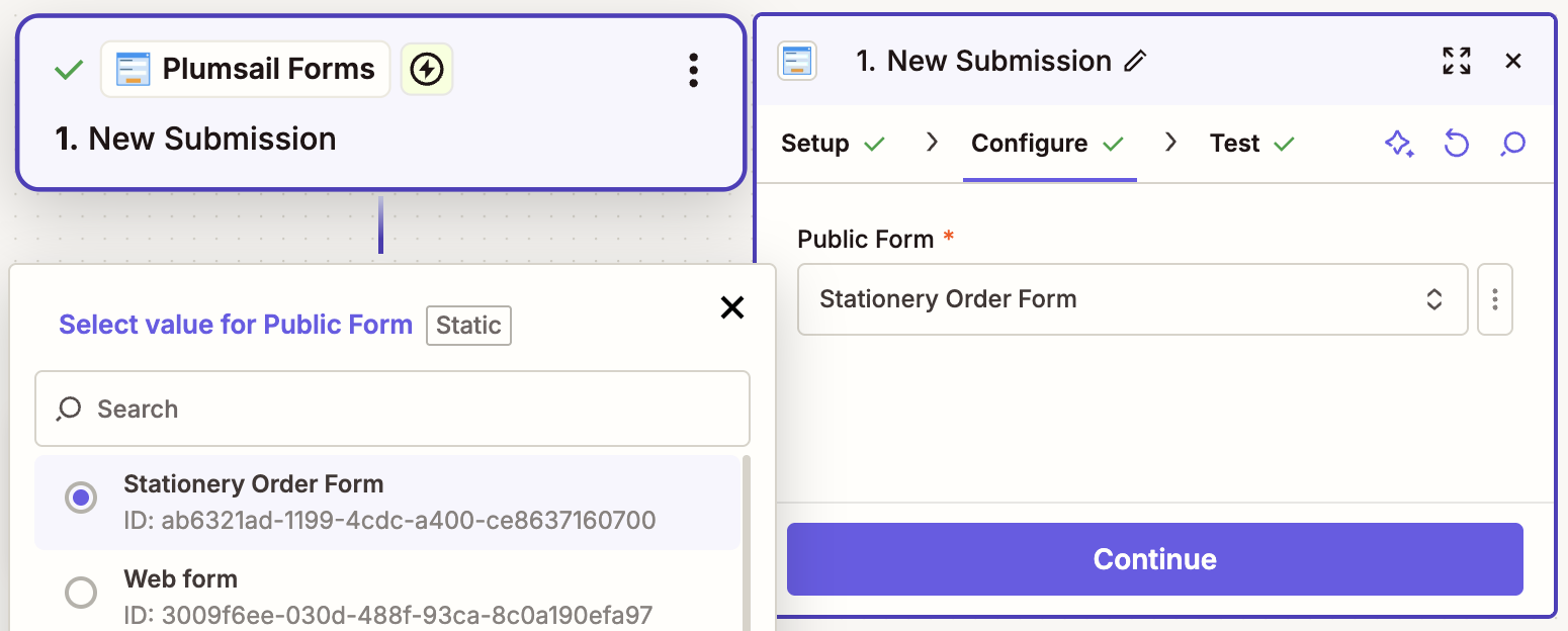 Plumsail Forms trigger in Zapier
