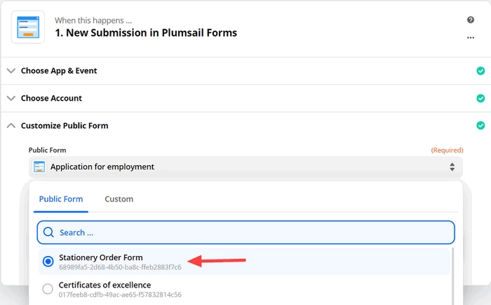 Plumsail Forms trigger in Zapier