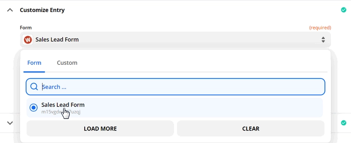 select Wufoo form to track