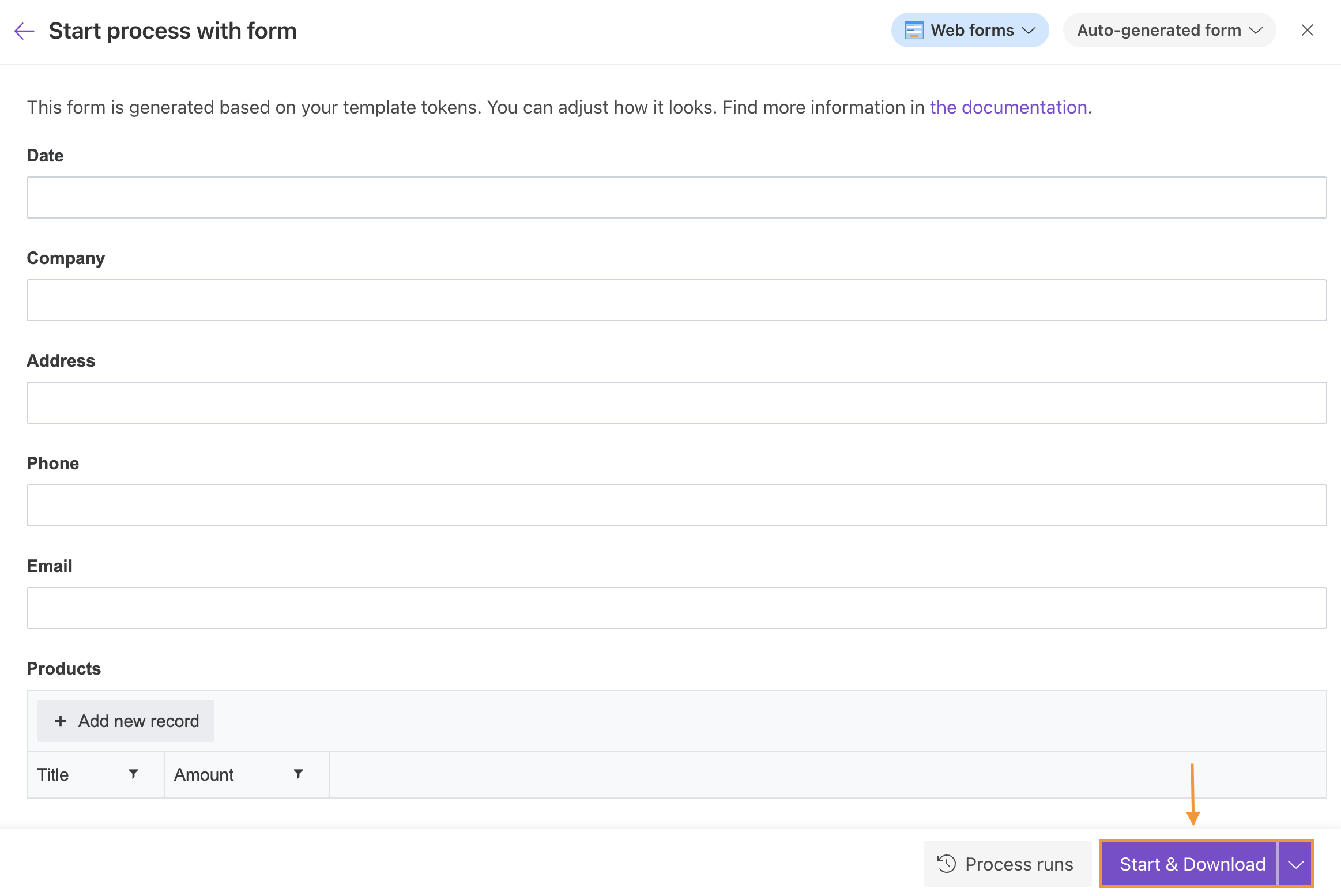 Auto-generated form with default field types