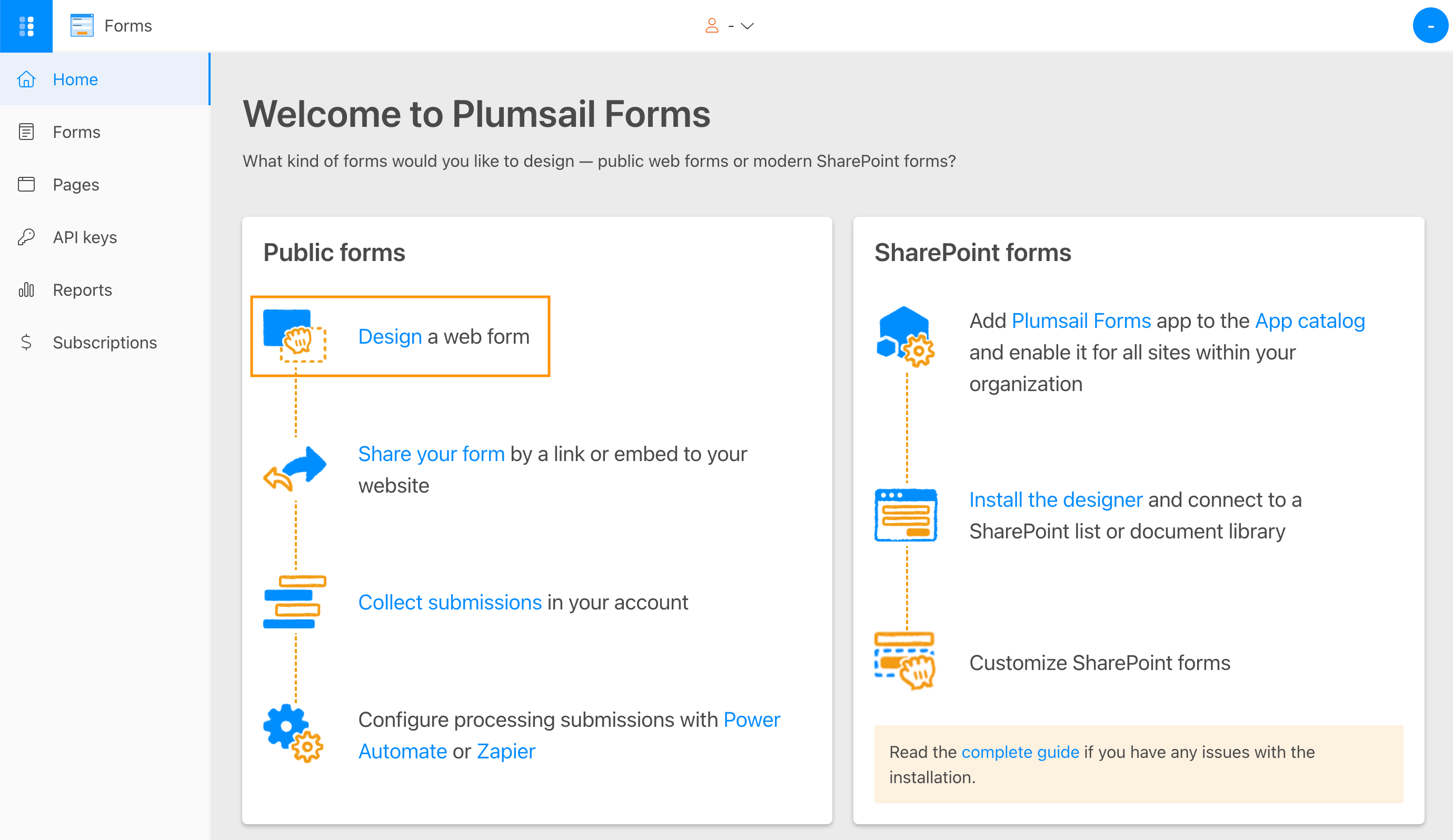 Plumsail Forms interface for designing a web form