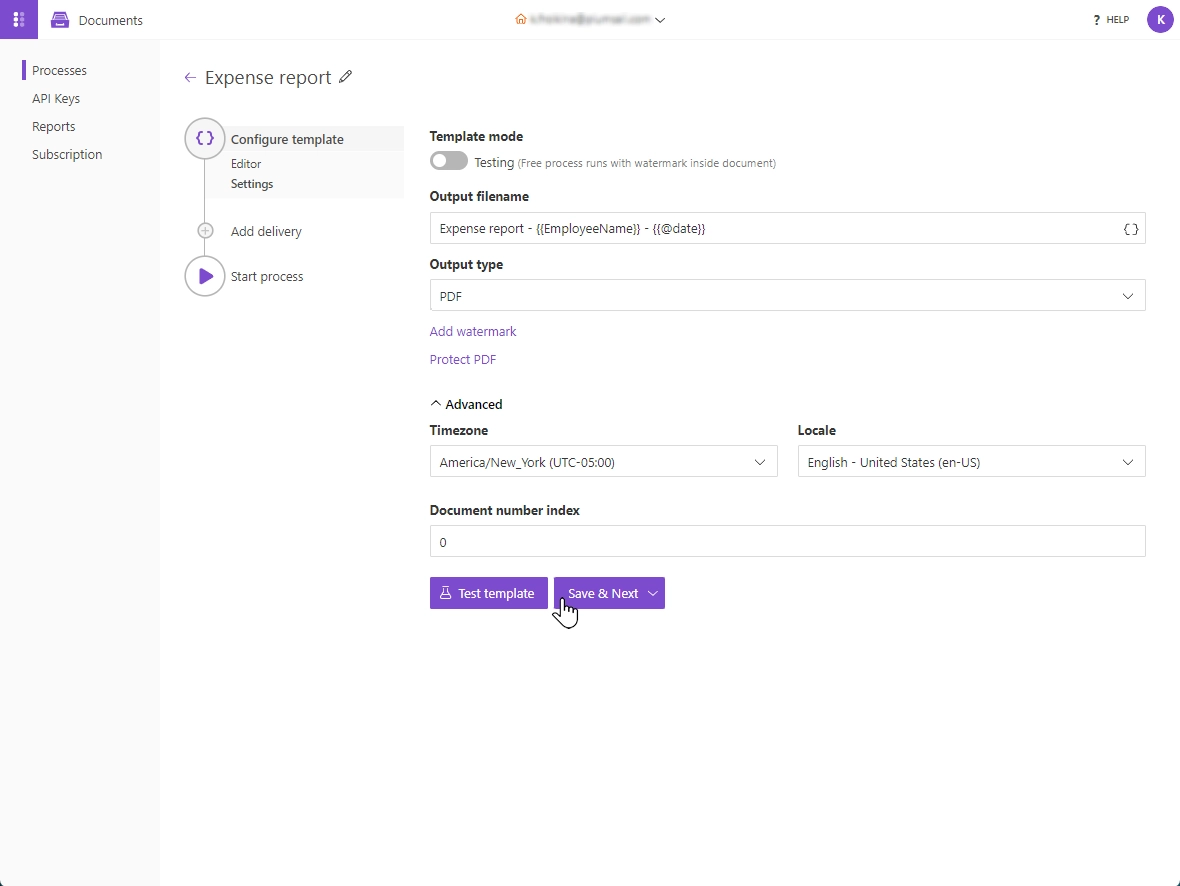 Adjust Settings for the Document template