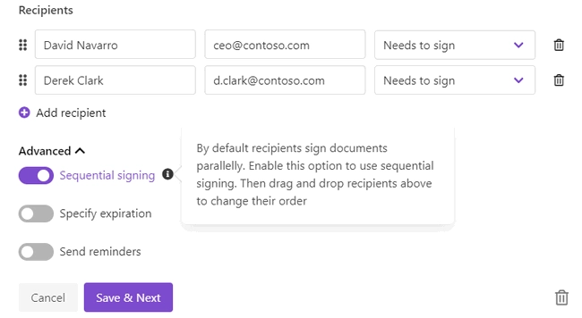 DocuSign advanced settings