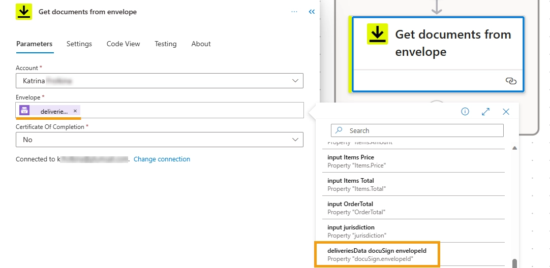 get documents from envelope DocuSign action