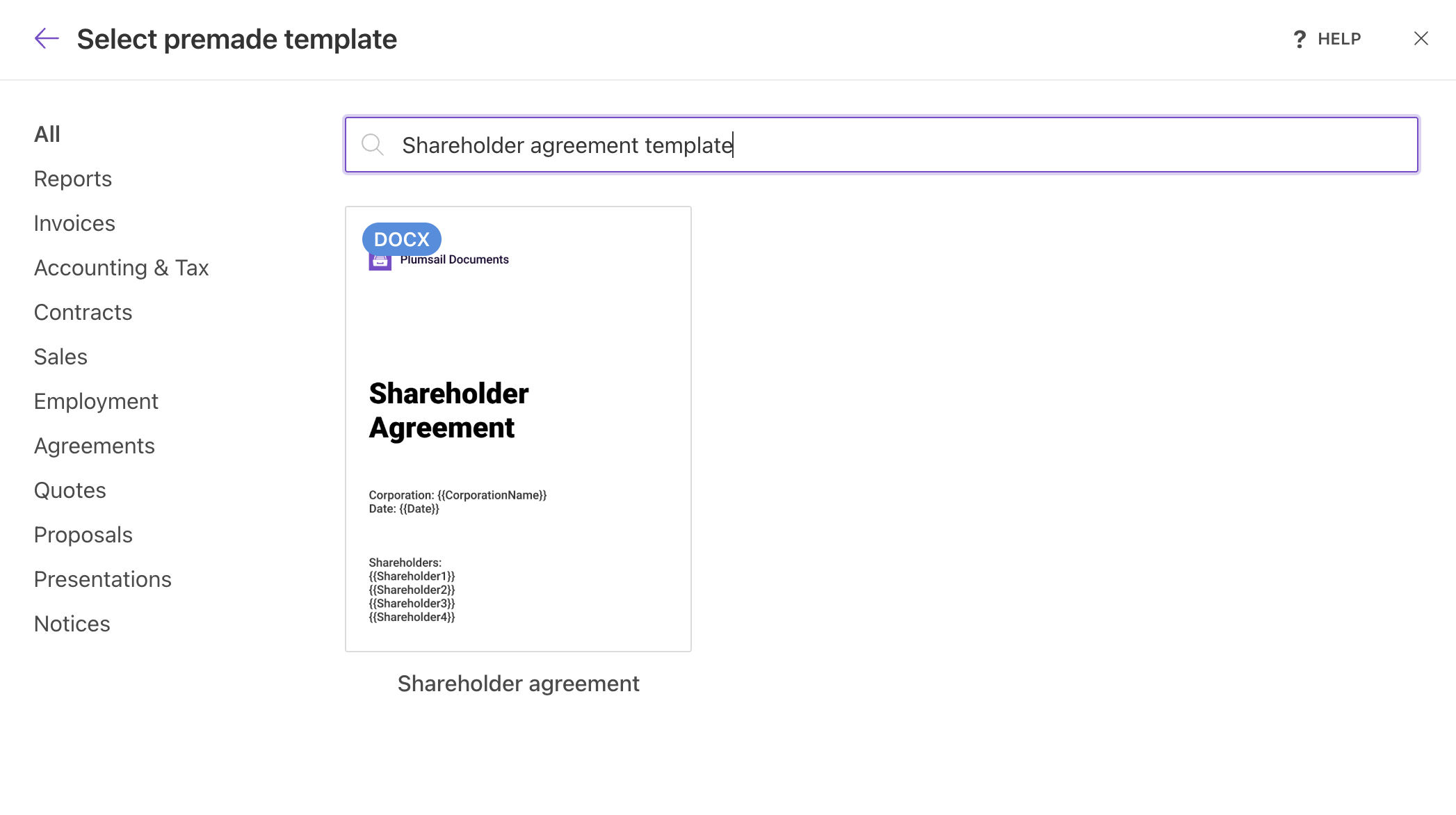 DocuSign select template