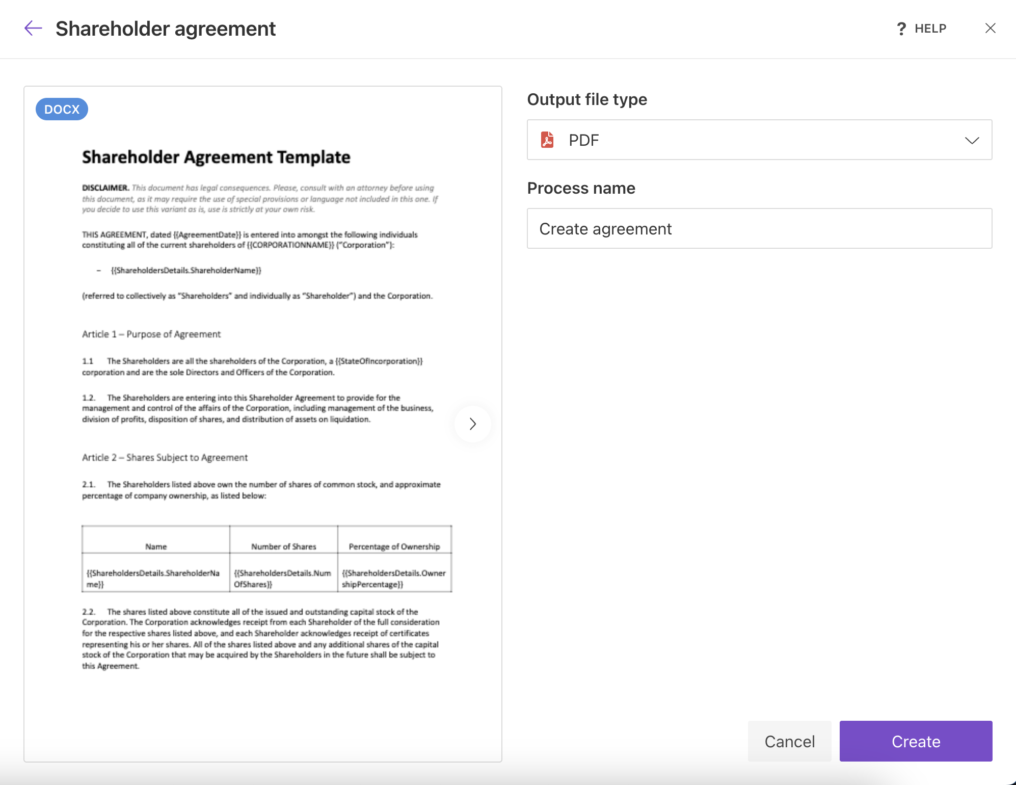 DocuSign create process from template
