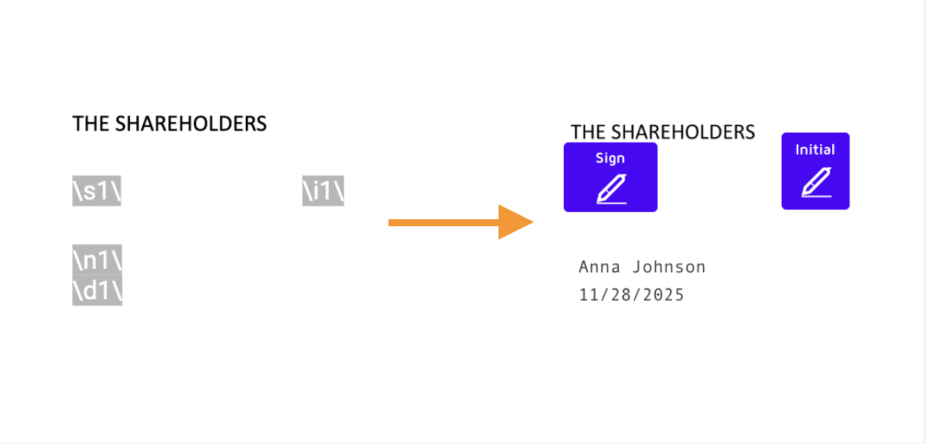 DocuSign signing tags in result document