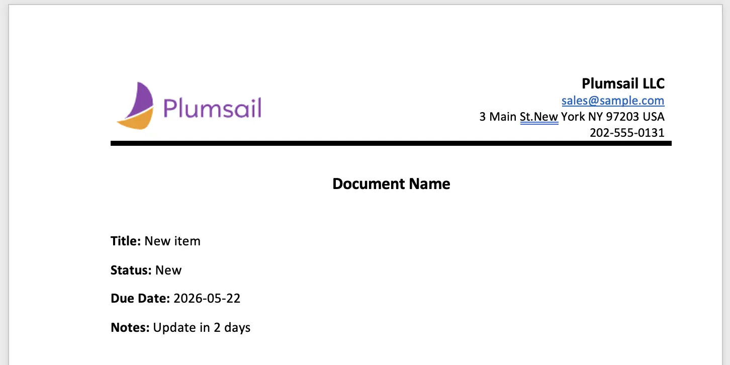 Result document generated from SharePoint list in Power Automate