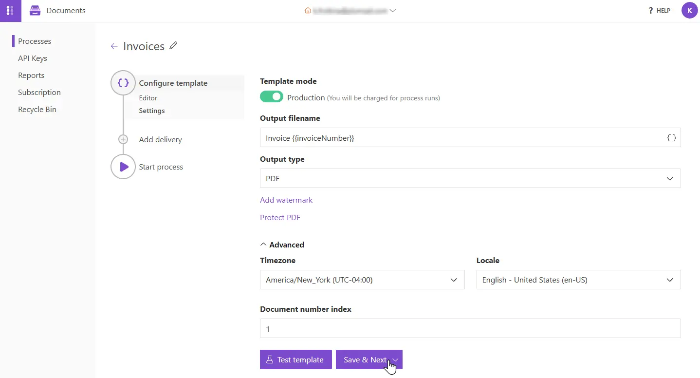 configure DOCX2PDF template