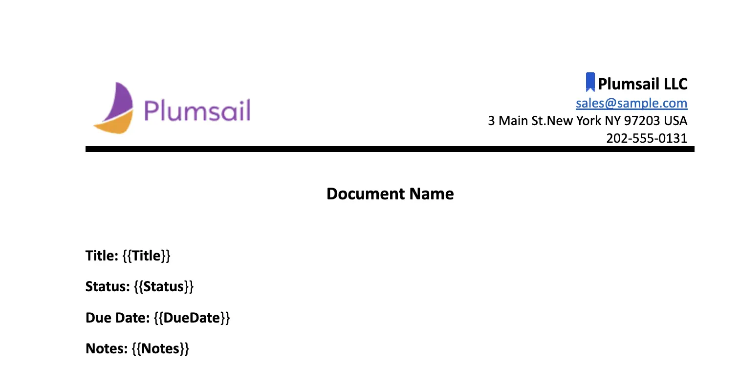 Docx template for SharePoint list processes example