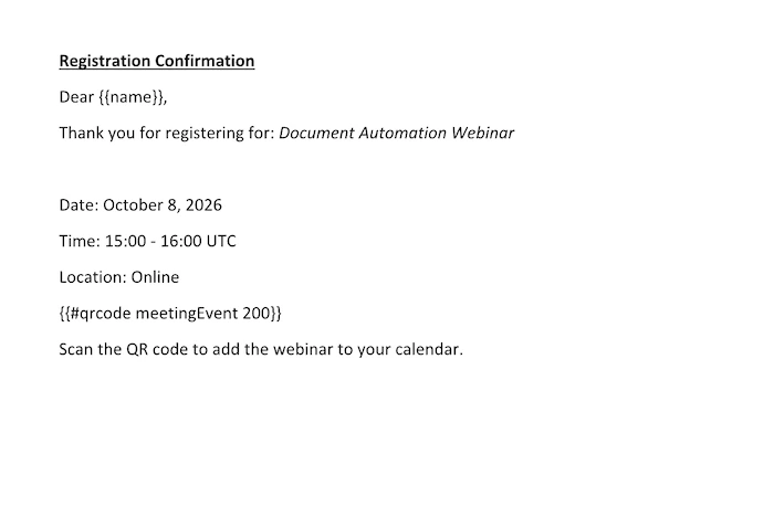 Word modern document template with calendar event QR code