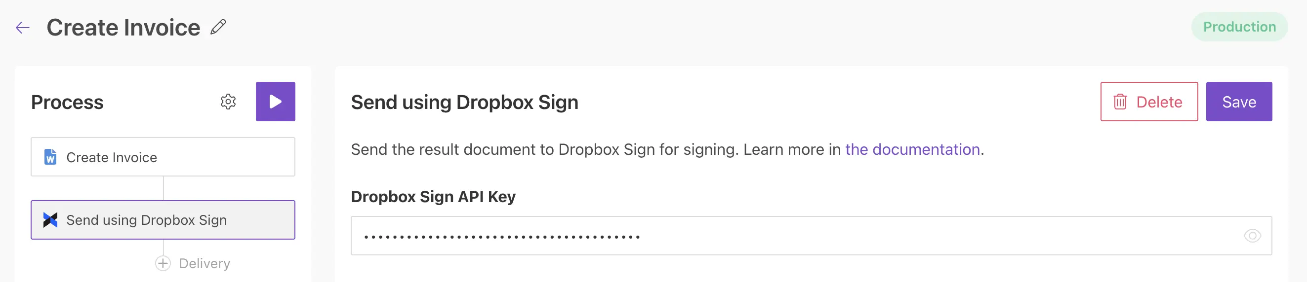 Dropbox Sign API key in Plumsail account