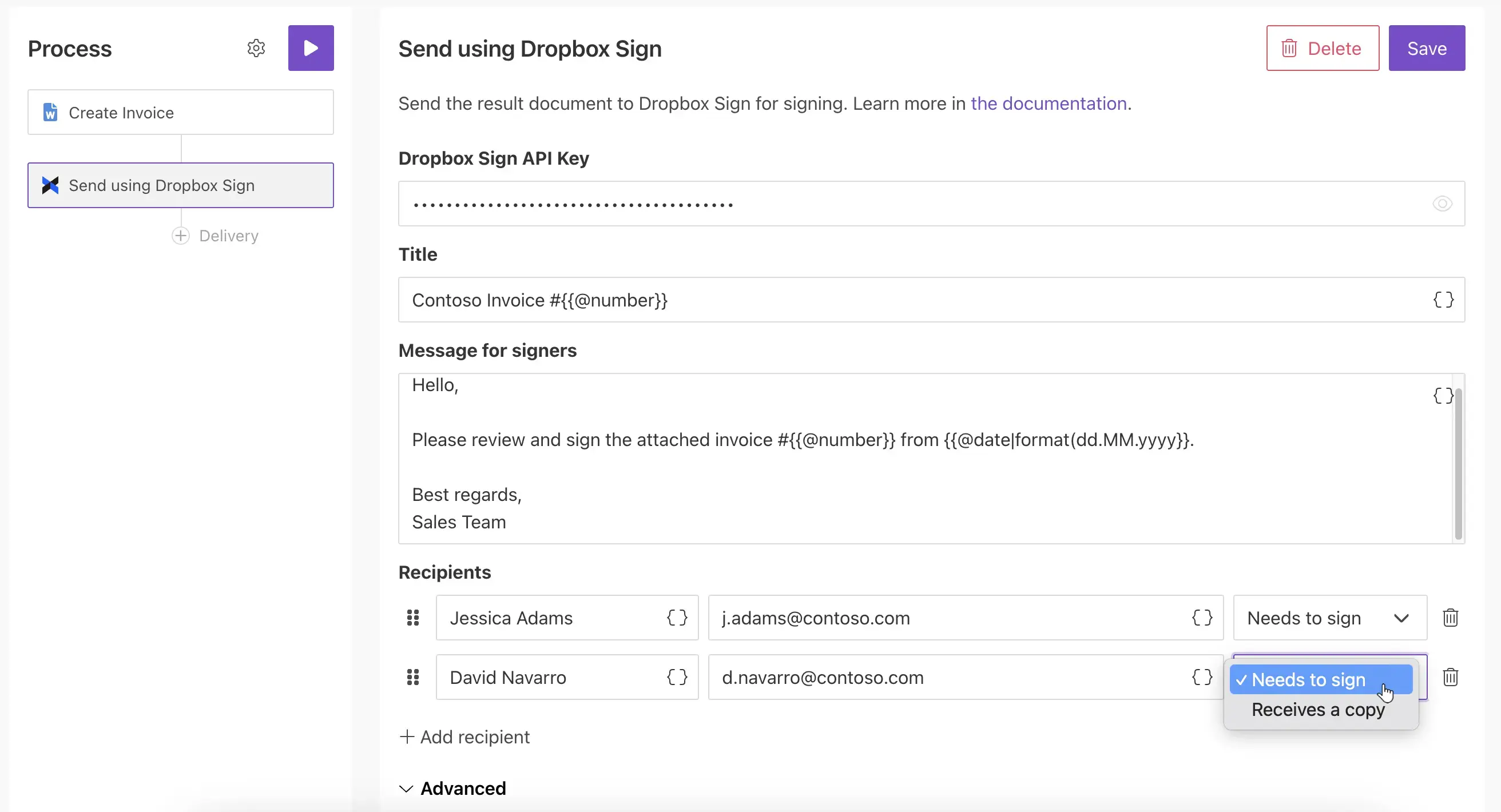 Dropbox Sign recipients
