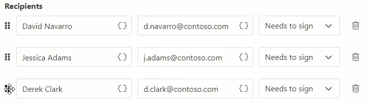 drag and drop recipients to change the sequence of signing