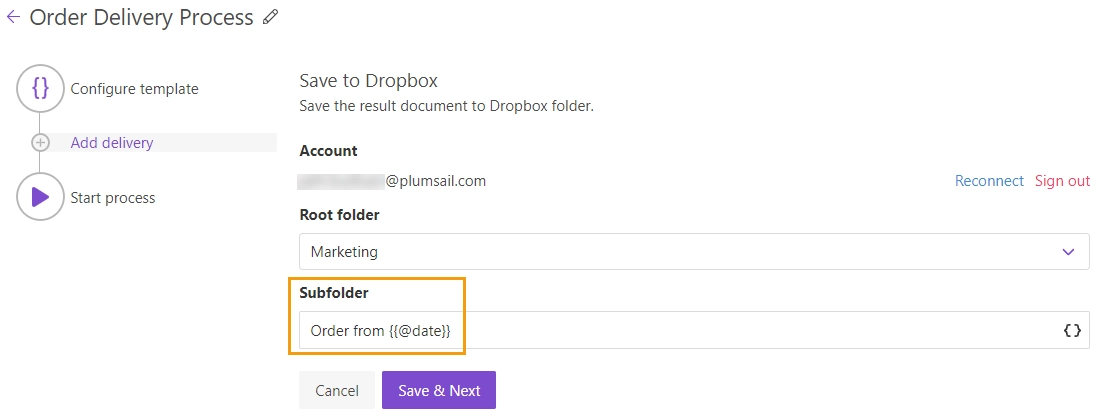 Dropbox subfolder