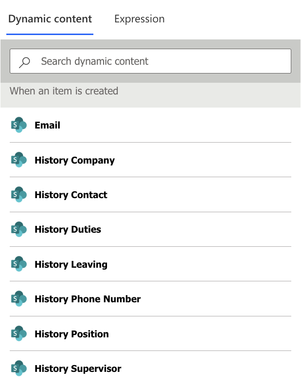 SharePoint dynamic content selected for fillable PDF template data
