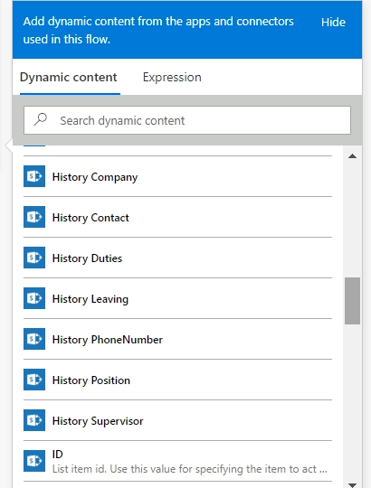 dynamic content of SharePoint - When an item is created