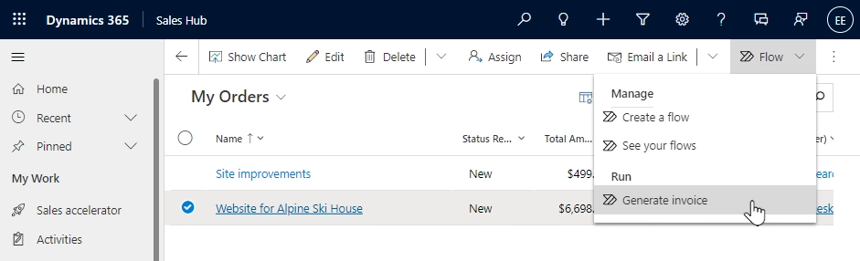 Start document generation process action