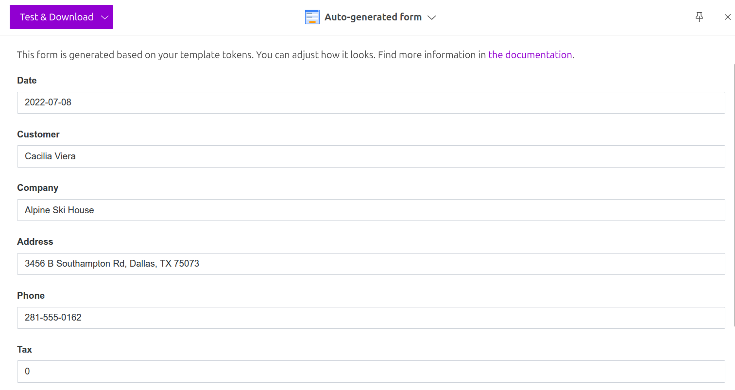 Test template with form