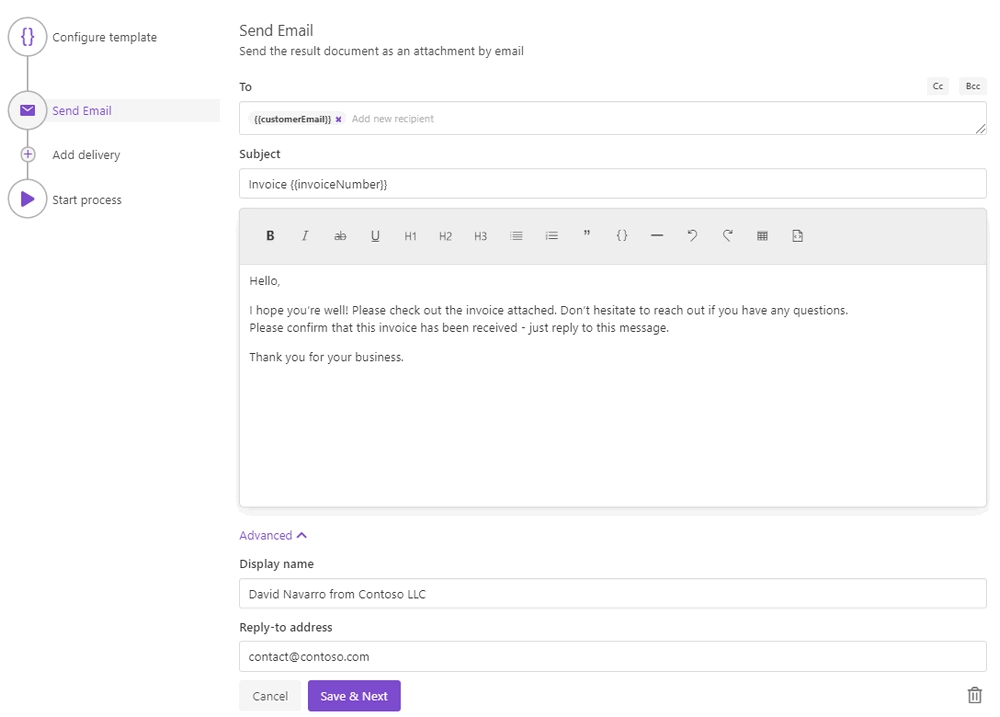 configure Pipedrive template