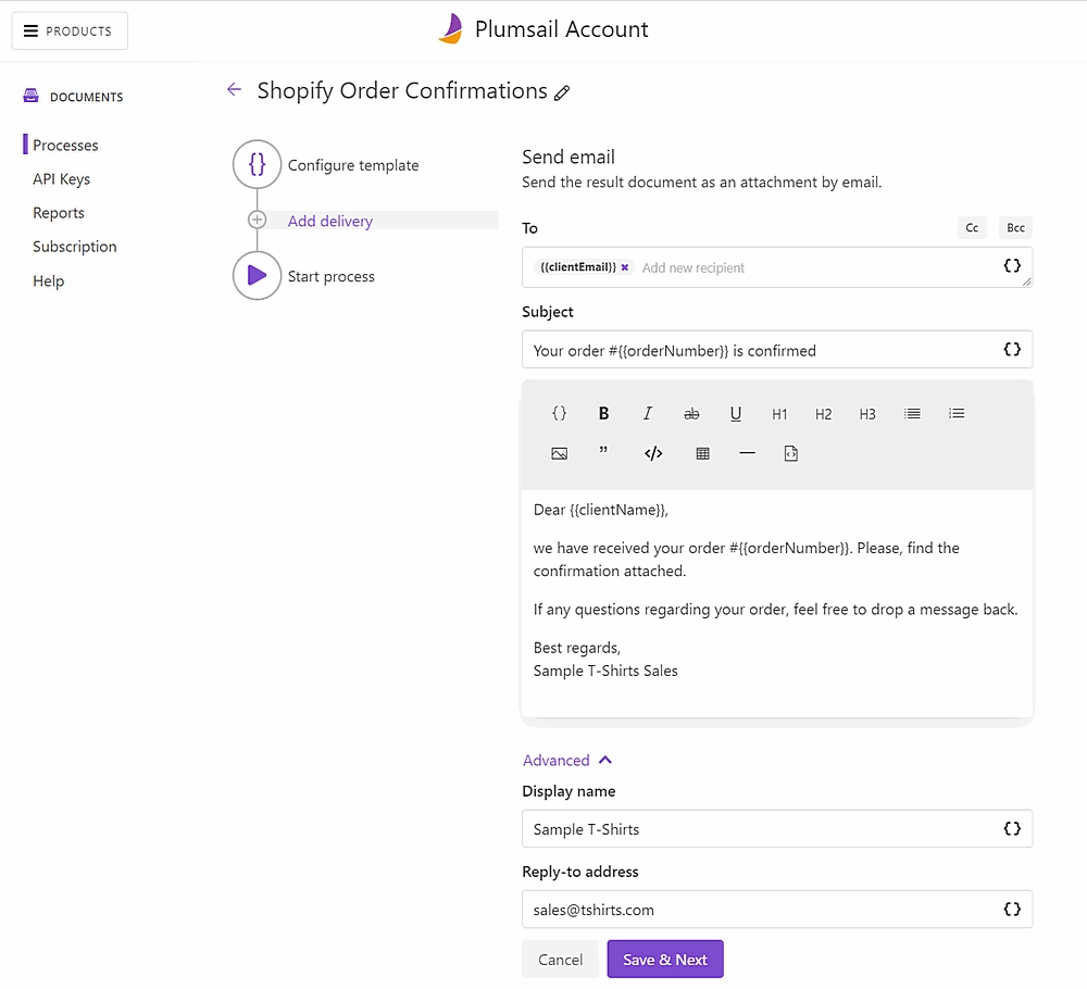 email delivery settings