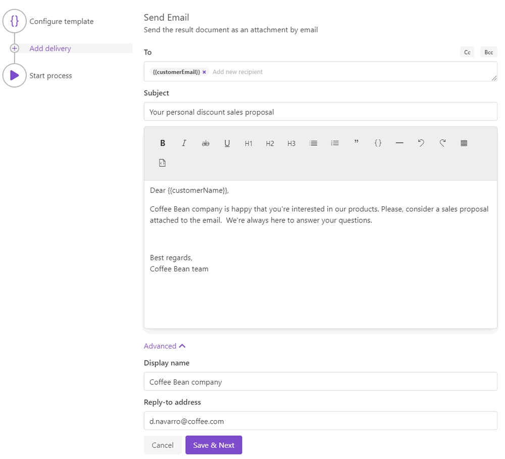 email delivery for sales proposals