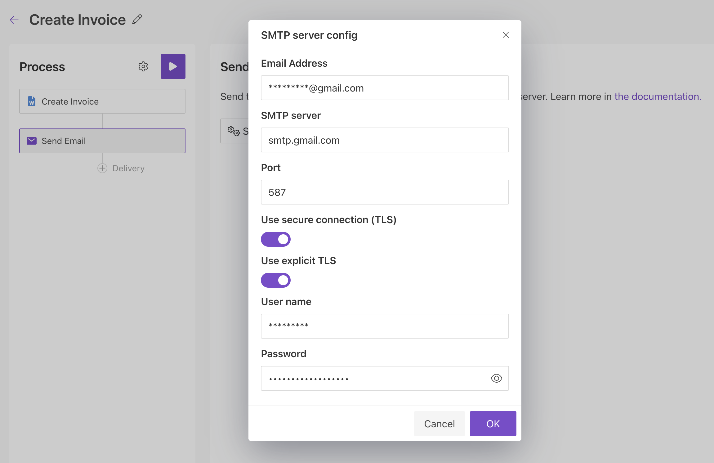 Email SMTP connection settings