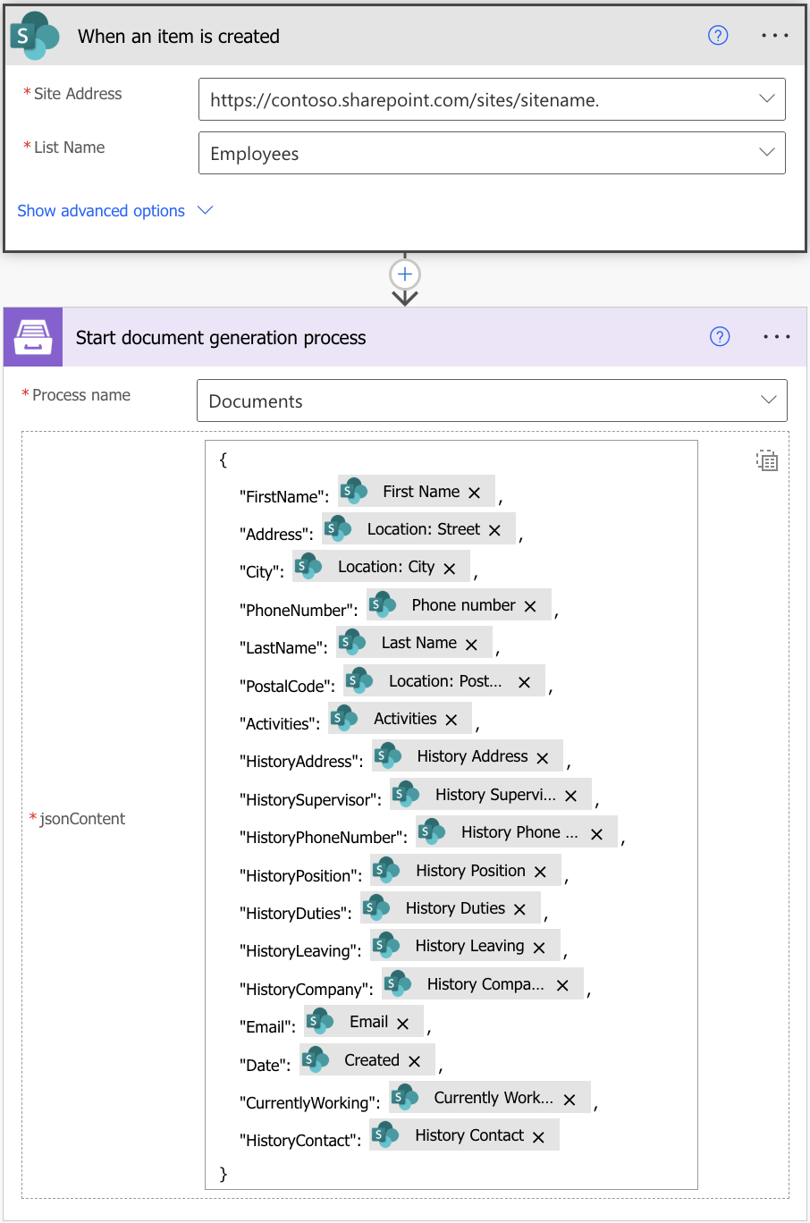 Power Automate flow for populating a fillable PDF from SharePoint list data