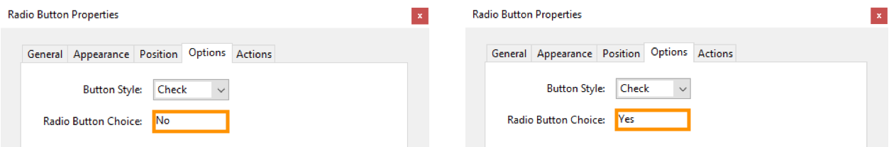 Radio button choice settings in a fillable PDF form