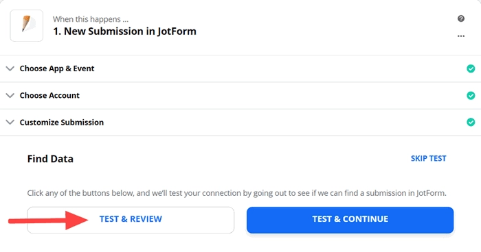 find data in JotForm trigger