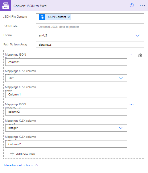 Convert JSON object to Excel