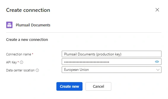 Create connection in Power Automate flow