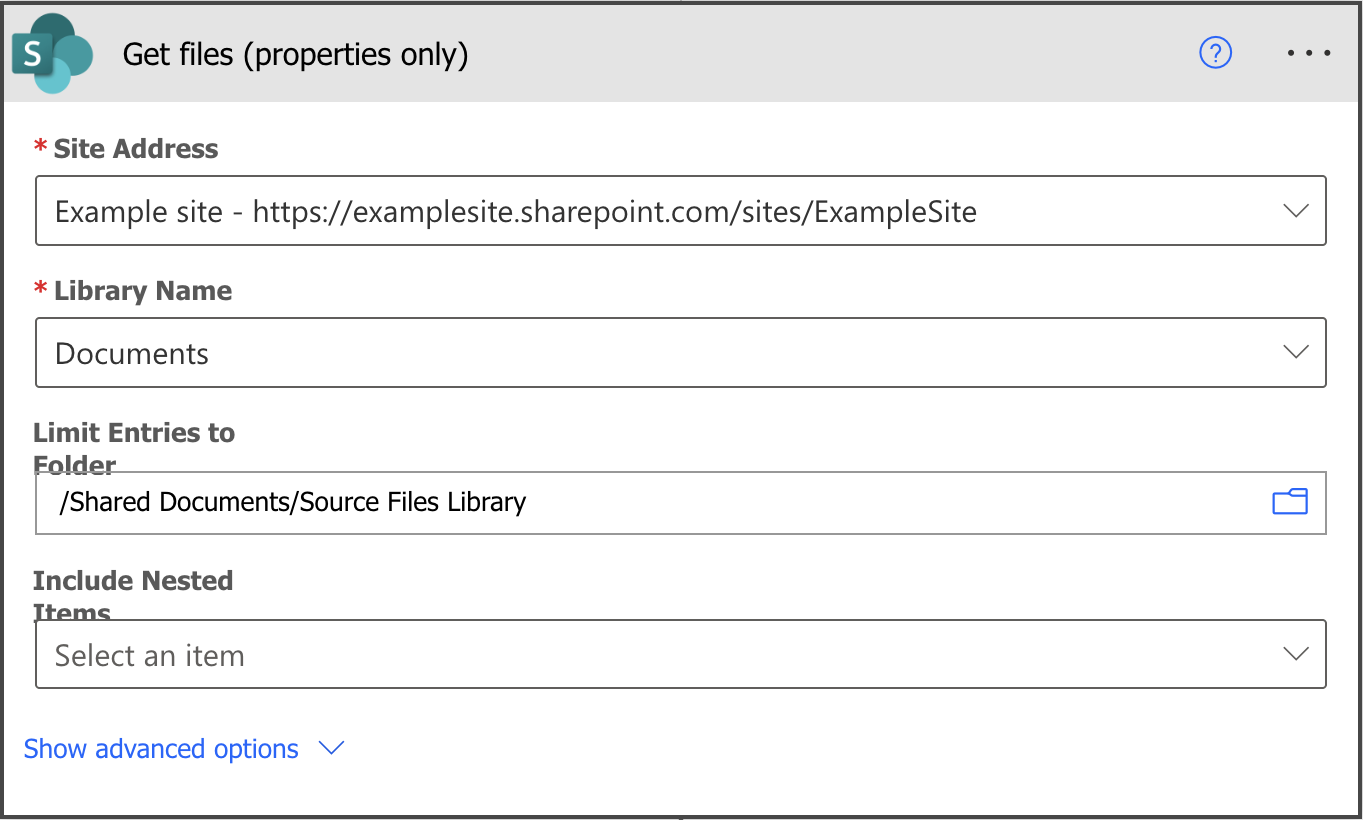 Get files (properties only) action